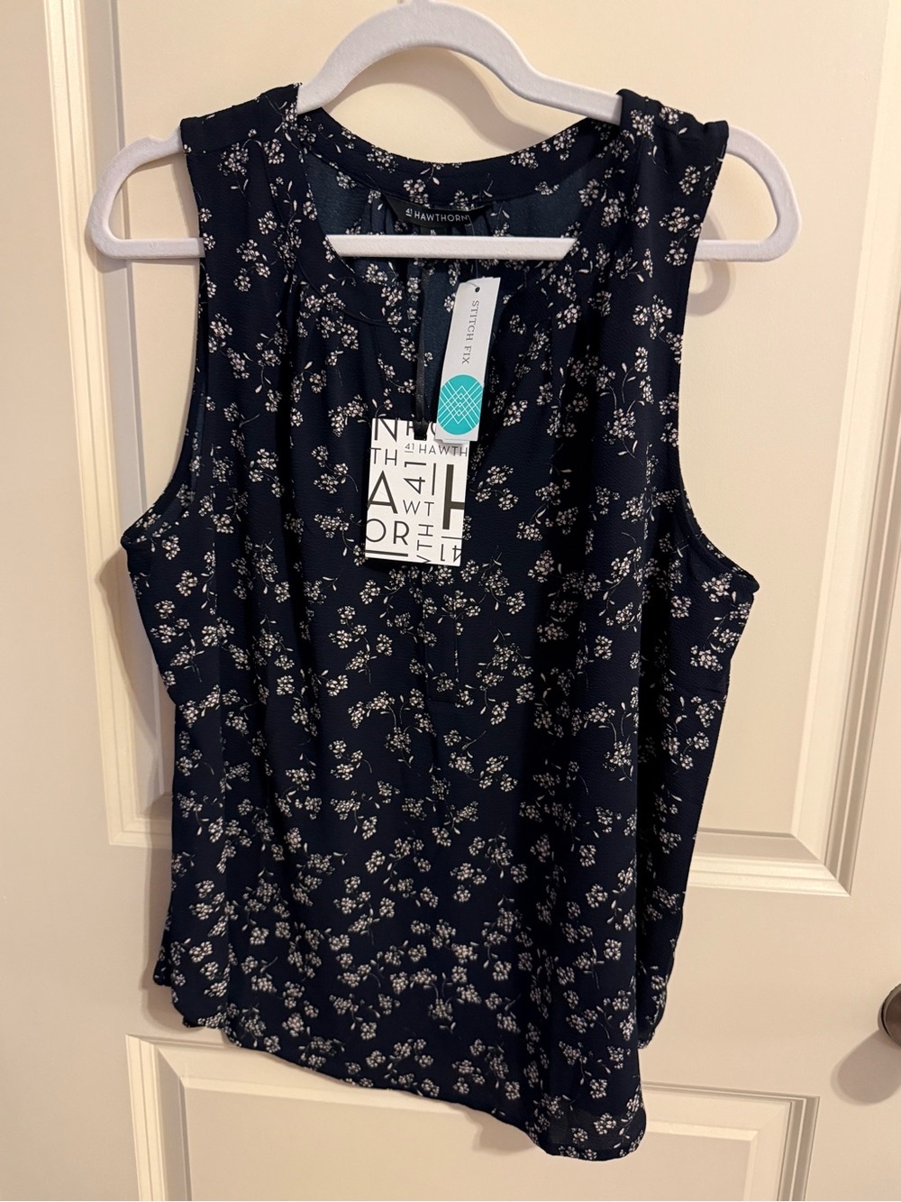 NWT 41 Hawthorn Navy Blue Floral Sleeveless Tank